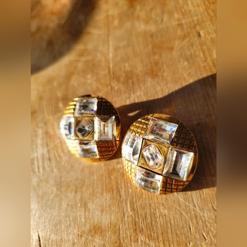 Chanel Vintage Crystal 24k Plated Earrings